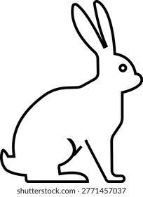 Rabbit icon bunny hare silhouette outline animal vector pack, cute mammal wildlife symbol, flat and line style black icons isolated on transparent background