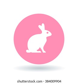 Rabbit icon. Bunny sign. Hare symbol. White icon on pink circle background. Vector illustration.
