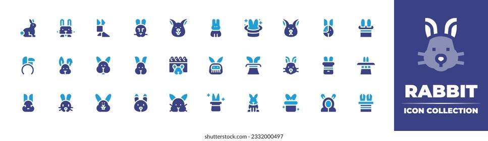 Colección de iconos de conejo. Color de duotona. Ilustración vectorial. Conteniendo conejo, conejito, magia, sombrero mágico, orejas conejitas, mago, sombrero mago.