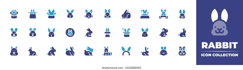 Rabbit icon collection. Duotone color. Vector illustration. Containing magic, magic hat, wizard hat, rabbit, bunny, easter bunny, arctic hare, costume, mask.