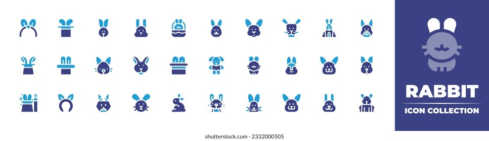 Rabbit icon collection. Duotone color. Vector illustration. Containing hairband, magic hat, rabbit, bunny ears, magic.