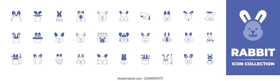 Rabbit icon collection. Duotone style line stroke and bold. Vector illustration. Containing hairband, magic hat, rabbit, bunny, bunny ears, magic, and more.