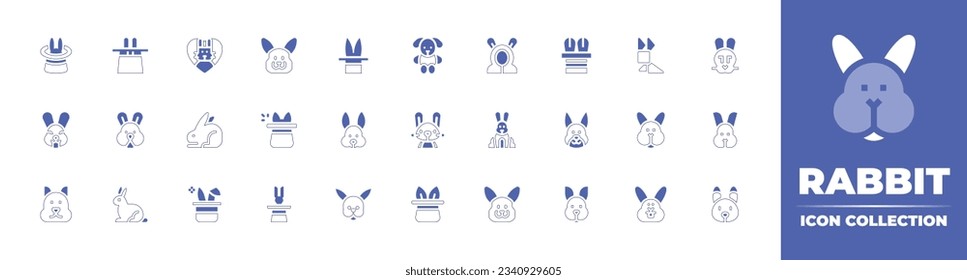 Rabbit icon collection. Duotone style line stroke and bold. Vector illustration. Containing magic, magic hat, cruelty free, rabbit, bunny ears, magician hat, bunny, top hat, magic trick, and more.