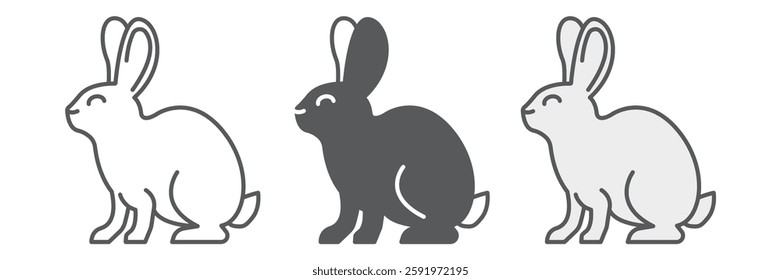 Rabbit icon collection, hare and easter holiday, bunny vector icon set, vector graphics, editable stroke outline sign, eps 10.