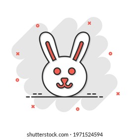 Rabbit icon in comic style. Bunny cartoon vector illustration on white isolated background. Happy easter splash effect business concept.