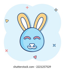 Rabbit icon in comic style. Bunny cartoon vector illustration on white isolated background. Happy easter splash effect business concept.
