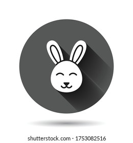Rabbit icon in flat style. Bunny vector illustration on black round background with long shadow effect. Happy easter circle button business concept.