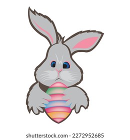 rabbit icon illustration color design happy holding ball