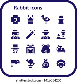 rabbit icon set. 16 filled rabbit icons.  Simple modern icons about  - Veterinary, Magic, Ostrich, Magician, Magic trick, Trick, Hamster, Mouse toy, Chameleon, Hedgehog