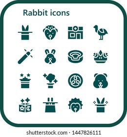 rabbit icon set. 16 filled rabbit icons.  Simple modern icons about  - Magic, Hedgehog, Veterinary, Ostrich, Rabbit, Animal, Chameleon, Kamon, Hamster, Magic hat