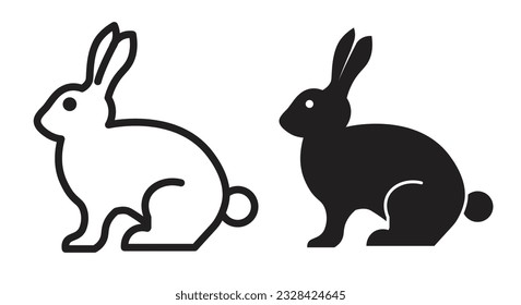 Rabbit icon set. Cute bunny animal line vector symbol.