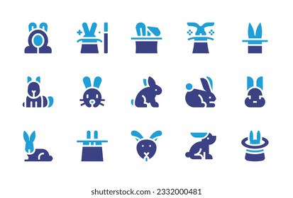 Rabbit icon set. Duotone color. Vector illustration. Containing bunny, magic, magician, magic hat, easter bunny, rabbit, arctic hare, animals.