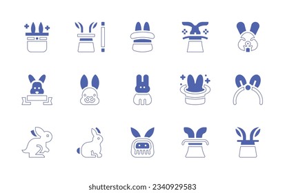 Rabbit icon set. Duotone style line stroke and bold. Vector illustration. Containing magic, magic hat, magician, rabbit, easter bunny, hairband, bunny ears.