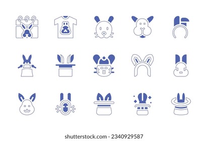 Rabbit icon set. Duotone style line stroke and bold. Vector illustration. Containing chinese new year, tshirt, rabbit, bunny ears, magician hat, magic hat, magic trick, magic.