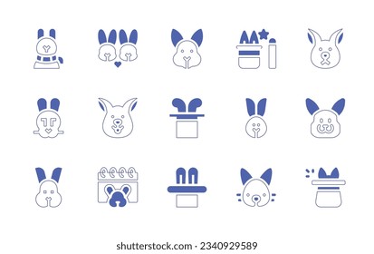 Rabbit icon set. Duotone style line stroke and bold. Vector illustration. Containing rabbit, rabbits, magic hat, magic.