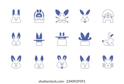 Rabbit icon set. Duotone style line stroke and bold. Vector illustration. Containing rabbit, magic hat, wizard hat, bunny.