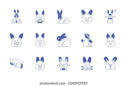 Rabbit icon set. Duotone style line stroke and bold. Vector illustration. Containing rabbit, animals, magic hat, easter bunny, arctic hare.