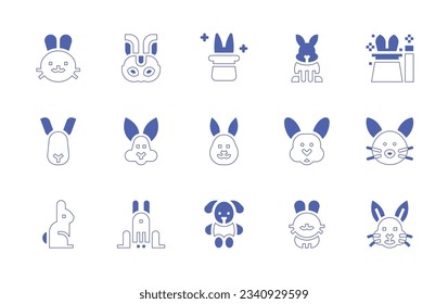 Rabbit icon set. Duotone style line stroke and bold. Vector illustration. Containing rabbit, mask, magician, magic hat.