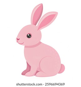 Rabbit icon. Sweet pink easter bunny sitting waiting for Easter. Vector illustration in simple flat style. Colorful isolated logo, badge, illustration. Ideas for decoration and design. illustration v