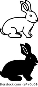 Rabbit Icons. Black and White Vector Cute Animal Icons. Pet Concept