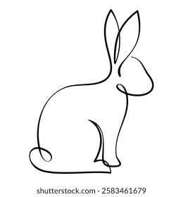 Rabbit illustration with black line art.	