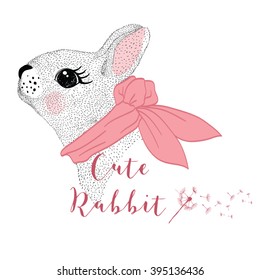 rabbit illustration with crown for apparel