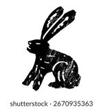 Rabbit illustration. Rabbit drawing. Heraldic rabbit hand drawn illustration in vintage style