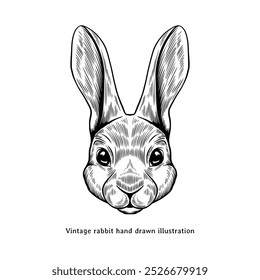 Rabbit illustration. Rabbit head hand drawn illustration in vintage engraving style