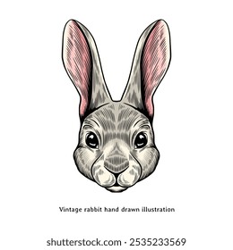 Rabbit illustration. Rabbit head hand drawn illustration in vintage style. Hare vintage illustration