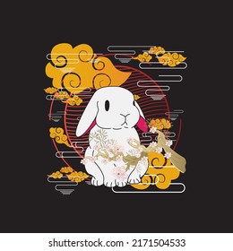 Rabbit illustration with japanese style background