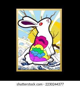 rabbit illustration with japanese style for kaijune event, notebook, logo