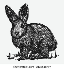 Rabbit illustration in line art style for brushes and all your graphic needs