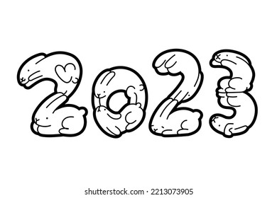 Rabbit illustration material gathered in the shape of 2023