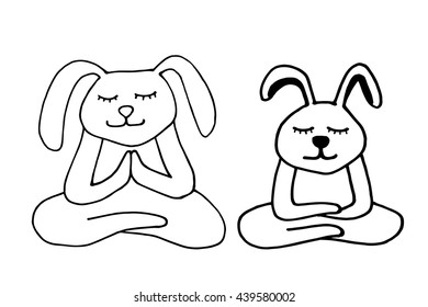 Rabbit illustration Meaning that it was meditating, Art colouring book, hand drawn, illustration bird, T-shirt Graphics, cute cartoon characters 