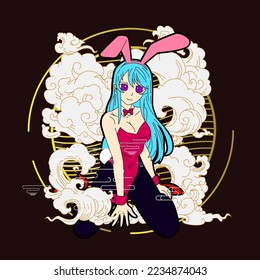 Rabbit illustration for new year logo, notebook, and background