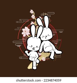 Rabbit illustration for new year logo, notebook, and background