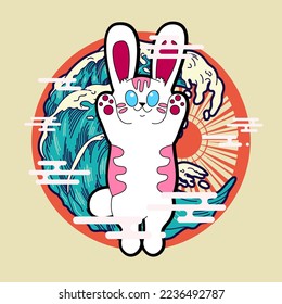 Rabbit illustration for new year logo, notebook, and background