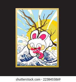 Rabbit illustration for new year logo, notebook, background