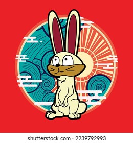 Ilustración de conejo para el logotipo de año nuevo, portátil, fondo