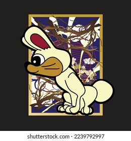 Rabbit illustration for new year logo, notebook, background