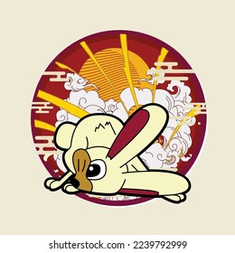 Rabbit illustration for new year logo, notebook, background