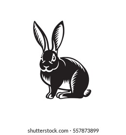 Rabbit illustration on white background. Negative space design. Vector icon template for your logo or corporate identity.