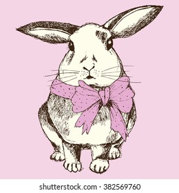 Rabbit illustration with pink bow