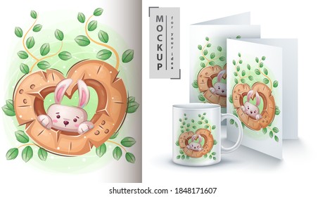 Rabbit illustration - poster and merchandising. Vector eps 10