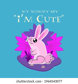 rabbit illustration with text i'm cute for kids background