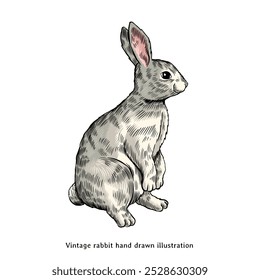 Rabbit illustration. Vintage rabbit hand drawn illustration. Easter bunny