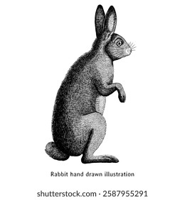 Rabbit illustration. Vintage rabbit hand drawn illustration. Realistic rabbit drawing