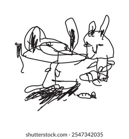 Rabbit image.Vector of children's doodles. Abstract image.