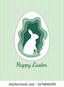 Kaninchen in der Eiergrafik, papierschneidender Hintergrund auf Osterfeier