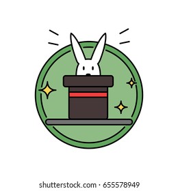 Rabbit inside magician hat, funny magic trick concept circle badge